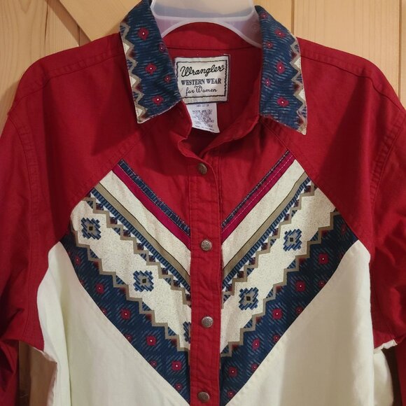 Vintage Wrangler Western Wear Cotton Aztec Button Rodeo Shirt Women’s X Large - Picture 2 of 16